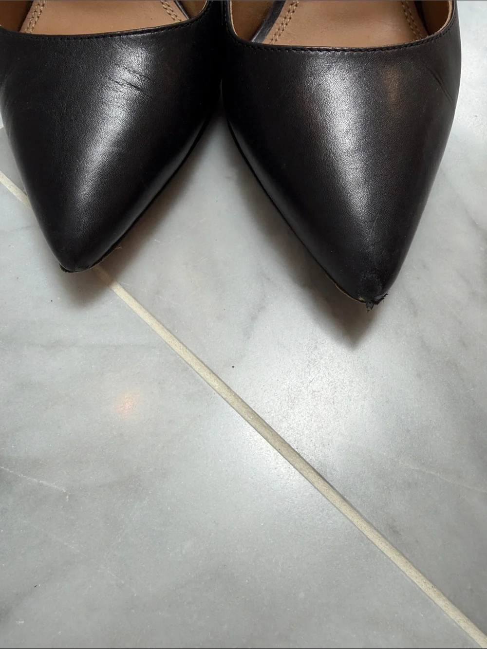 Tory Burch Black Pointed-Toe Leather Pumps with Gold Accent
